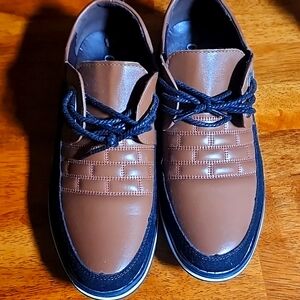 Gatsby Oxford Derby dress shoes size 10 brown with navy accents